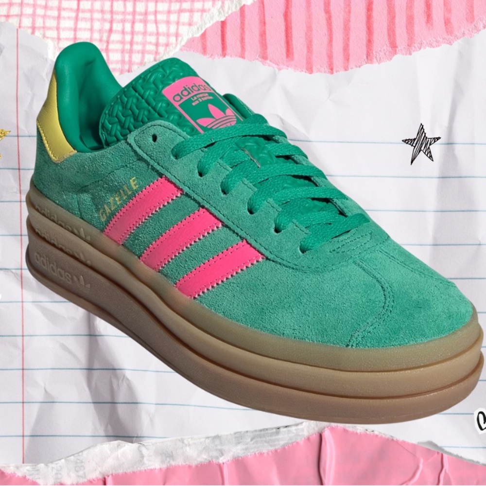 ADIDAS PINK & GREEN GAZELLE BOLD SHOES